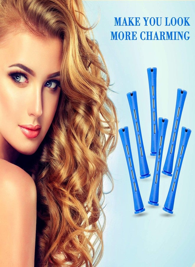 WILLBOND 96 Pcs Hair Perm Rods Plastic Cold Wave Perming Rod for Short Long Hair Curlers Heatless Roller with 2 Steel Pintail Rat Tail Comb for Hairdressing Styling Tool(0.35 Inch/ 0.9 cm,Blue) - Image 5