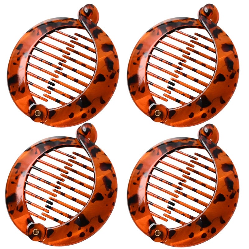 Prettyou Large Prettyou 375 Inches Round Banana Hair Clips for Thick Hair 4 Pack in Tortoise Shell Blue Mint Green Side Comb Ponytail Holder tortoise brown Large - Image 3