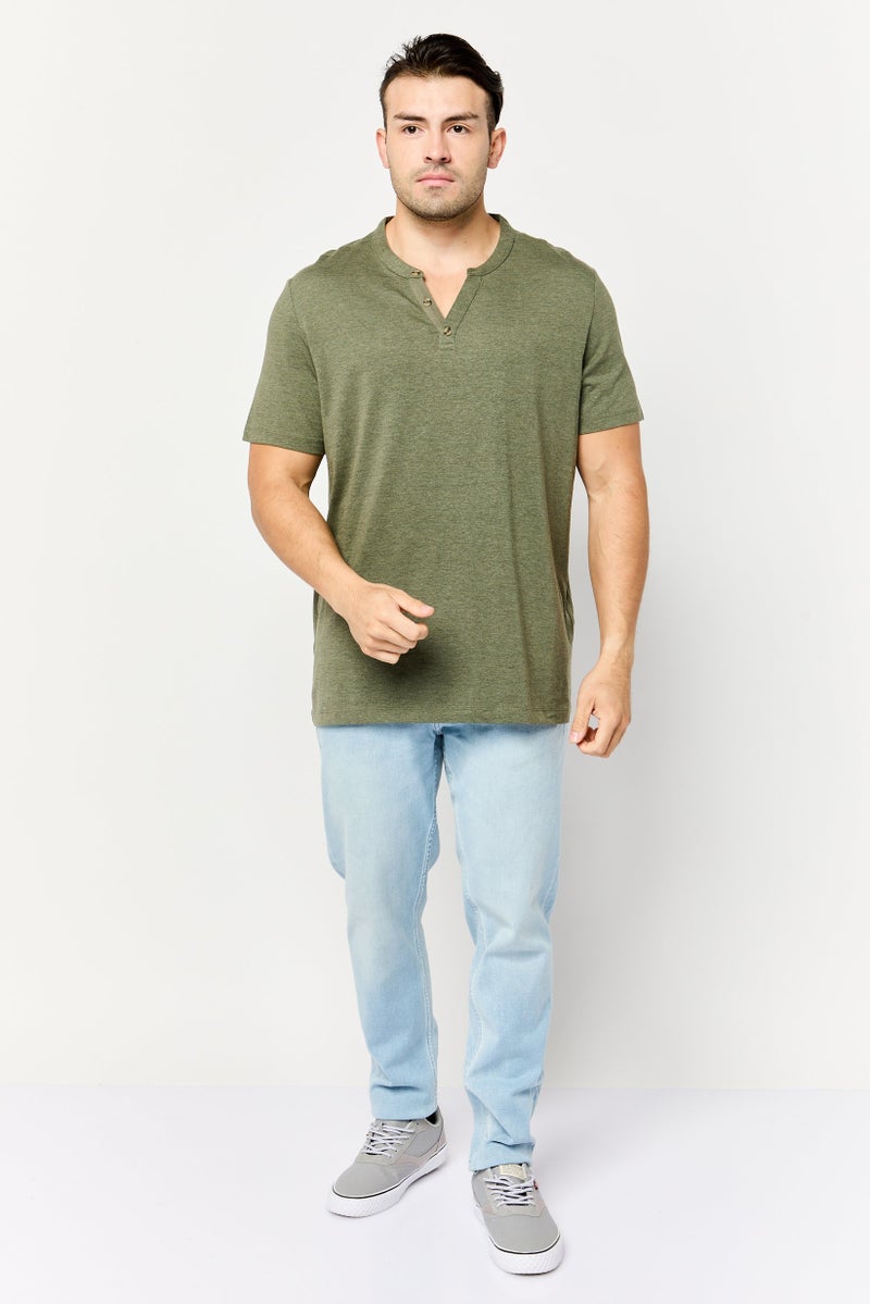 Celio Men Crew Neck Short Sleeves Plain T-Shirt, Green - Image 2