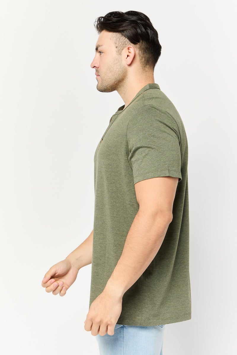 Celio Men Crew Neck Short Sleeves Plain T-Shirt, Green - Image 3