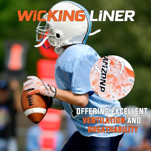 AIGEVTURE Youth Football Gloves Kids Sticky Receiver Gloves for Kids Orange and White X-Large - Image 3