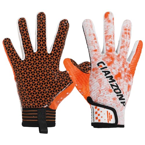 AIGEVTURE Youth Football Gloves Kids Sticky Receiver Gloves for Kids Orange and White X-Large - Image 1