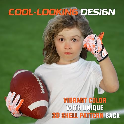 AIGEVTURE Youth Football Gloves Kids Sticky Receiver Gloves for Kids Orange and White X-Large - Image 5