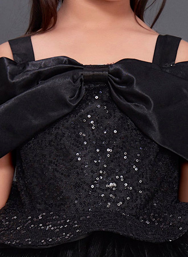 PinkChick Black Sequined Peplum Dress for Girls - Image 2