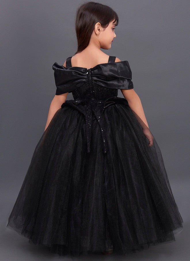 PinkChick Black Sequined Peplum Dress for Girls - Image 4
