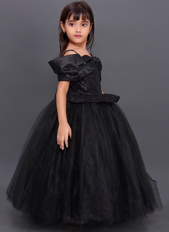 PinkChick Black Sequined Peplum Dress for Girls - Image 3
