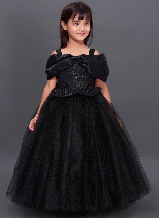 PinkChick Black Sequined Peplum Dress for Girls - Image 1