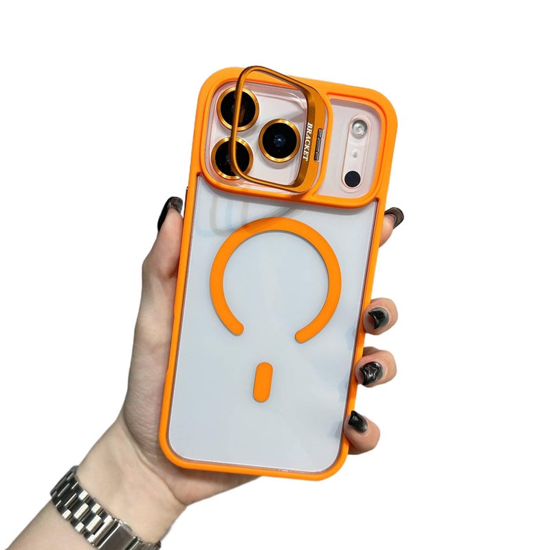 MagSafe iPhone 16 Drop Protection PC Case for 16 Plus 16 Pro 16 Pro Max with Kickstand and Full Coverage in Orange - Image 1