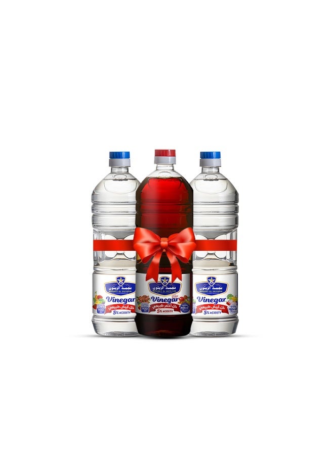 Negmet El Zeitoun Pack of 2 Natural White Vinegar - 900 Ml +  Natural Red Vinegar 900ml - Image 1