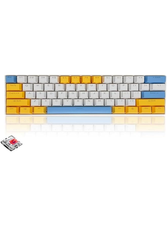 61 Keys Rgb Gaming Keyboard 60% Mini Wired Waterproof With Anti Ghosting Keyboard And Three Color Keycaps With Red Switch For Gamers(White Yellow And Blue) - Image 1