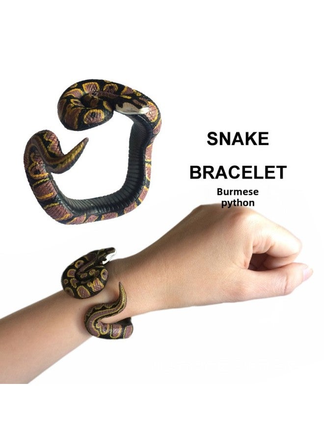 Artificial Animal Model Python Cobra Realistic Hand-painted Snake-shaped Bracelet Kidsren's Trick Toy-Color:Burmese Python (OPP Bag)  - Image 1