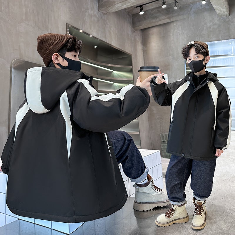 Boys Coat Korean Winter New Handsome Large Children Padded Three-In-One Detachable Charge Clothing - Image 4