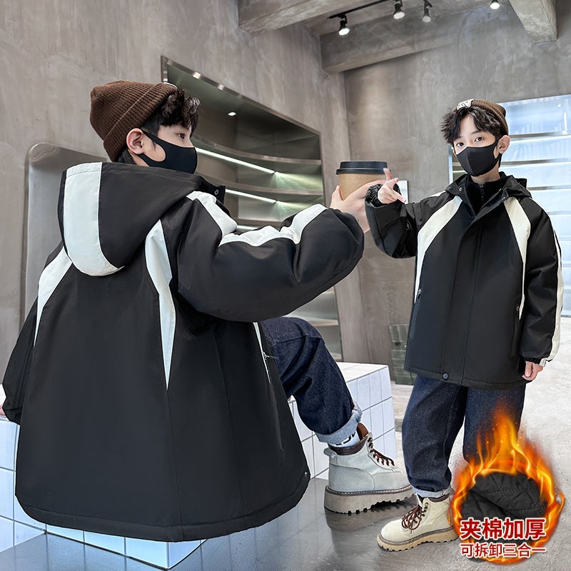 Boys Coat Korean Winter New Handsome Large Children Padded Three-In-One Detachable Charge Clothing - Image 5