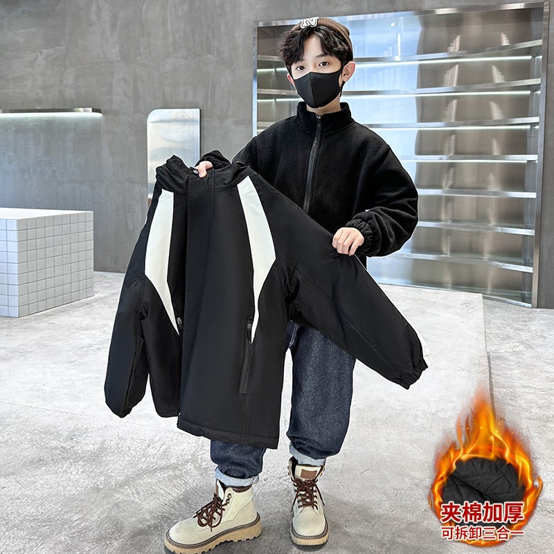 Boys Coat Korean Winter New Handsome Large Children Padded Three-In-One Detachable Charge Clothing - Image 1
