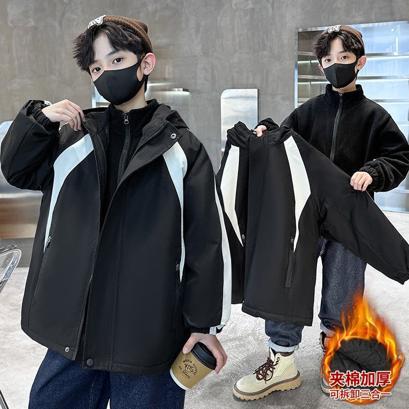 Boys Coat Korean Winter New Handsome Large Children Padded Three-In-One Detachable Charge Clothing - Image 2
