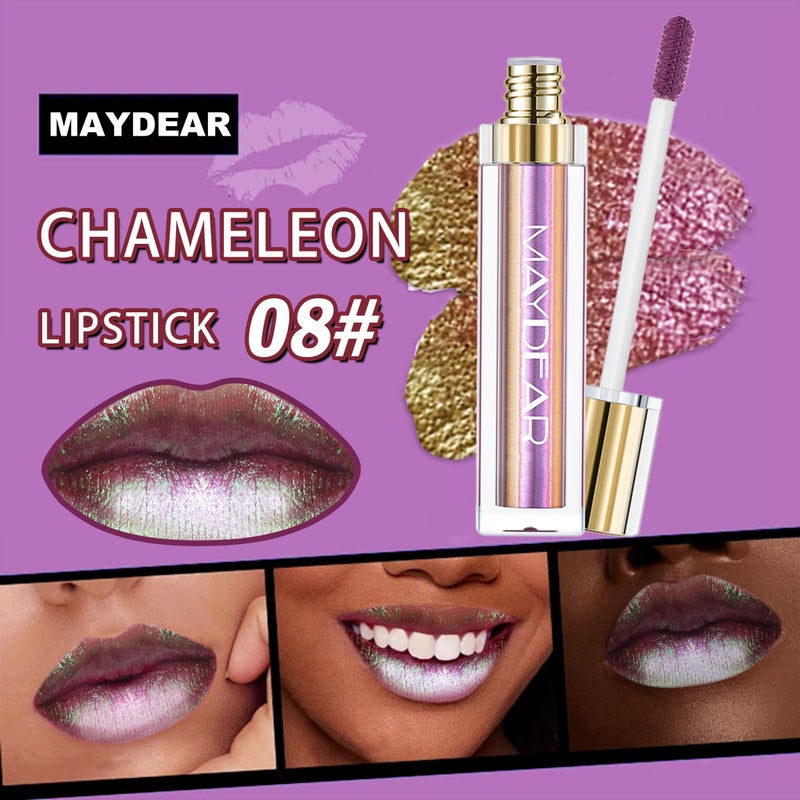 Maydear Chameleon Lipstick â€“ Metallic Multichrome Lipstick, Long-Lasting, Fuchsia Green (08) - Image 4
