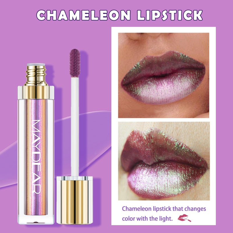 Maydear Chameleon Lipstick â€“ Metallic Multichrome Lipstick, Long-Lasting, Fuchsia Green (08) - Image 5