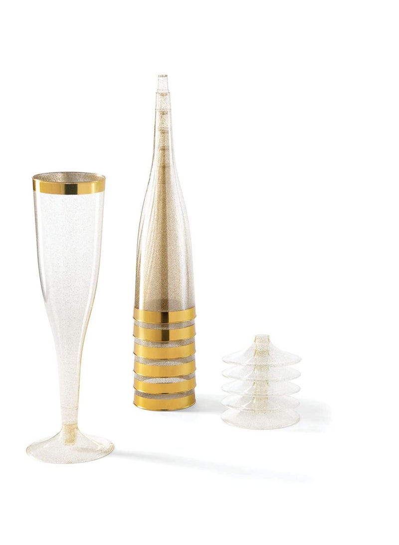 Barakah Plastic Champagne Flutes Gold Glitter Plastic Cups 6.5 OZ Clear Plastic Cups Tumblers, Fancy Disposable Hard Plastic Cups with Gold Glitter, Premium Wedding Cups Elegant Party Cups Gold 6PCS - Image 2