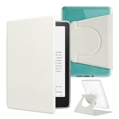 HOICHOE 360 Rotating Case for AllNew 7 Kindle Paperwhite 12th Gen 2024 Kindle Colorsoft SE PU Leather Magnetic Detachable Stand Cover Clear Hard Back Shell Auto SleepWake Creamy White - Image 1