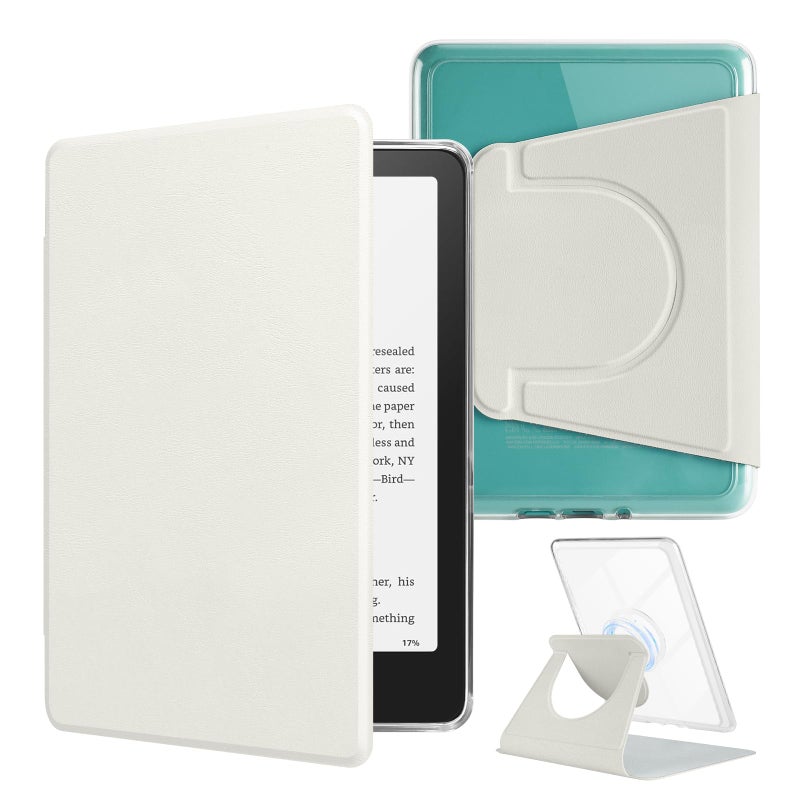 HOICHOE 360 Rotating Case for AllNew 7 Kindle Paperwhite 12th Gen 2024 Kindle Colorsoft SE PU Leather Magnetic Detachable Stand Cover Clear Hard Back Shell Auto SleepWake Creamy White - Image 2