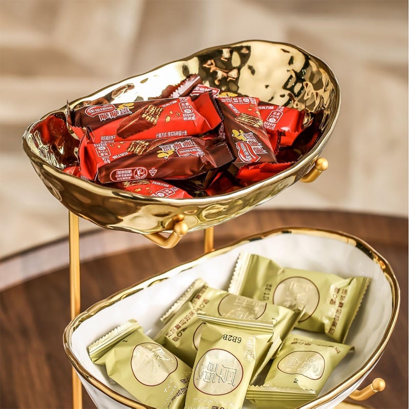 3-Tier Ceramic Fruit Bowl with Gold Metal Stand for Kitchen Counter - Image 5