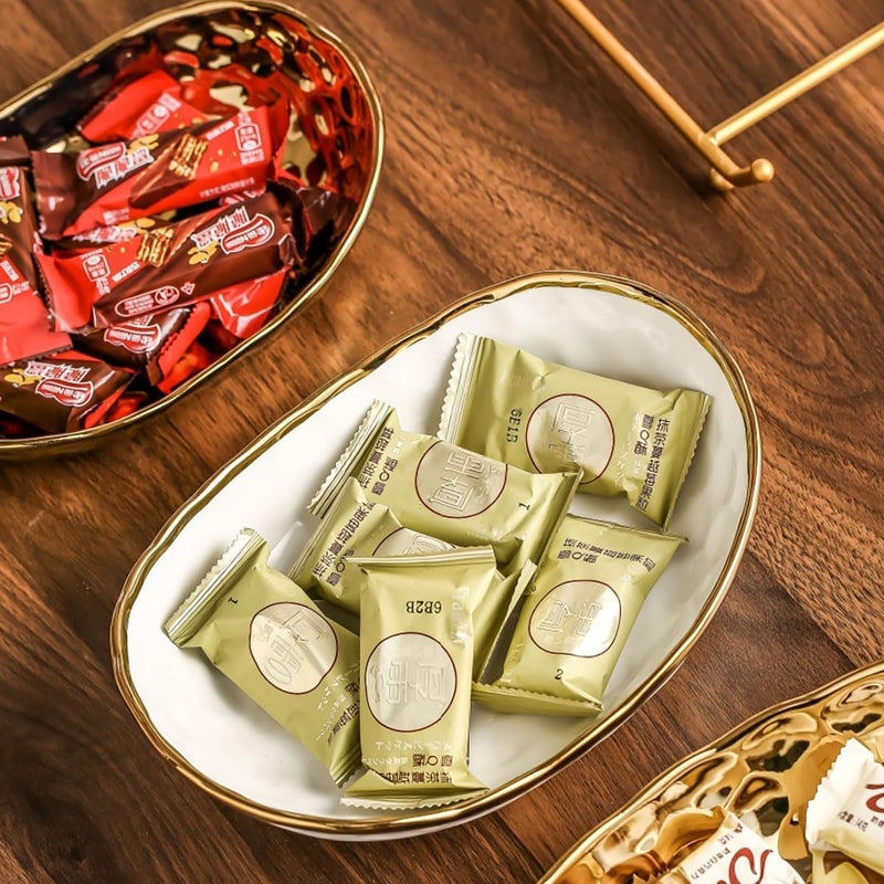 3-Tier Ceramic Fruit Bowl with Gold Metal Stand for Kitchen Counter - Image 4