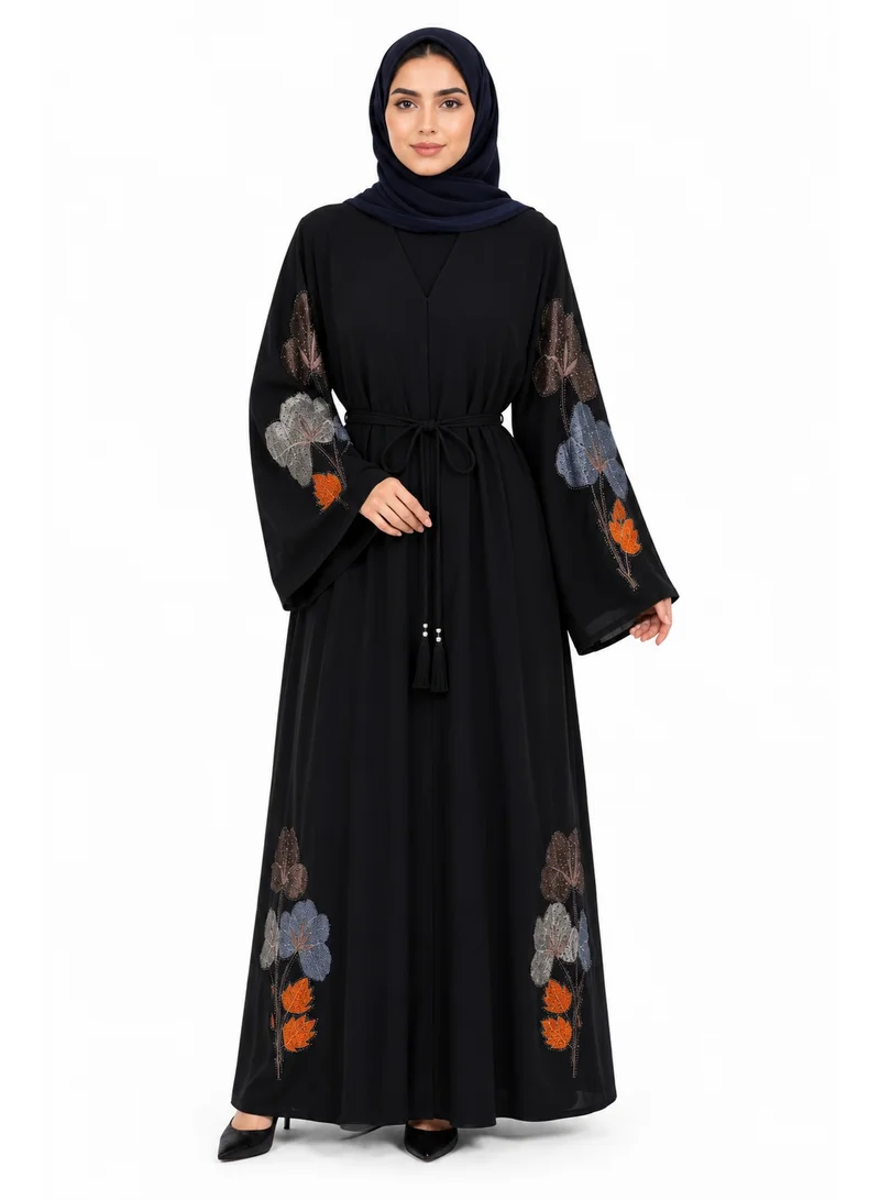 Reem Abayas Floral Embroidered Abaya with Matching Sheila