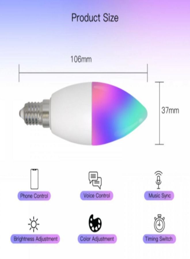لامبة واي فاي الذكية E14 متعددة الألوان ، C37,5W ، 2700K-6500K RGB + دافئ / بارد لون أبيض قابل للتخفيف متوافق مع Google Home - Image 3