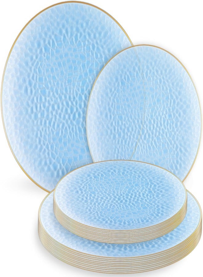 Blue Sky Organic Hammered Dusty Blue Plates Disposable, (32 Ct) 7" & 10" Blue Clear Plastic Plates Combo, Perfect Blue Disposable Plates for Fancy Plastic Dinnerware Sets and Plastic Party Plates Set - Image 1