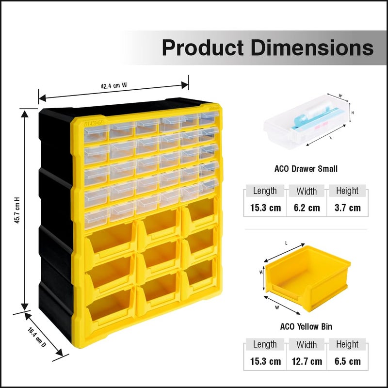 Alkon ACO9B30D Component Organiser with Bins and Drawers Small Parts Storage Jewellery Craft Sewing CabinetsScrews Nuts Bolts Power Tool OrganiserDIY Clinic Hospital9 Bins and 30 Drawers - Image 2