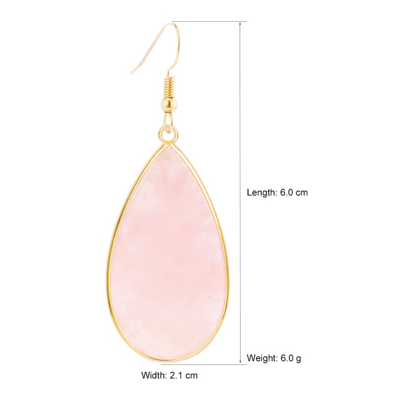 BaubleStar Natural Crystal Healing Birth Stone Statement Drop Earrings for Women Teardrop Rose Quartz Dangle Fashion Jewelry 14K Gold Plated - Image 4