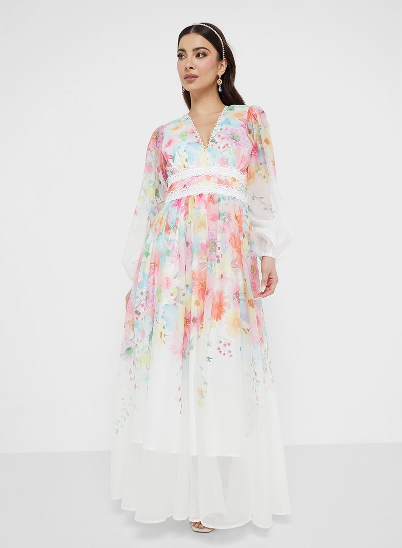 خزانة فستان ماكسي شيفون بنقشة الزهور - Image 4