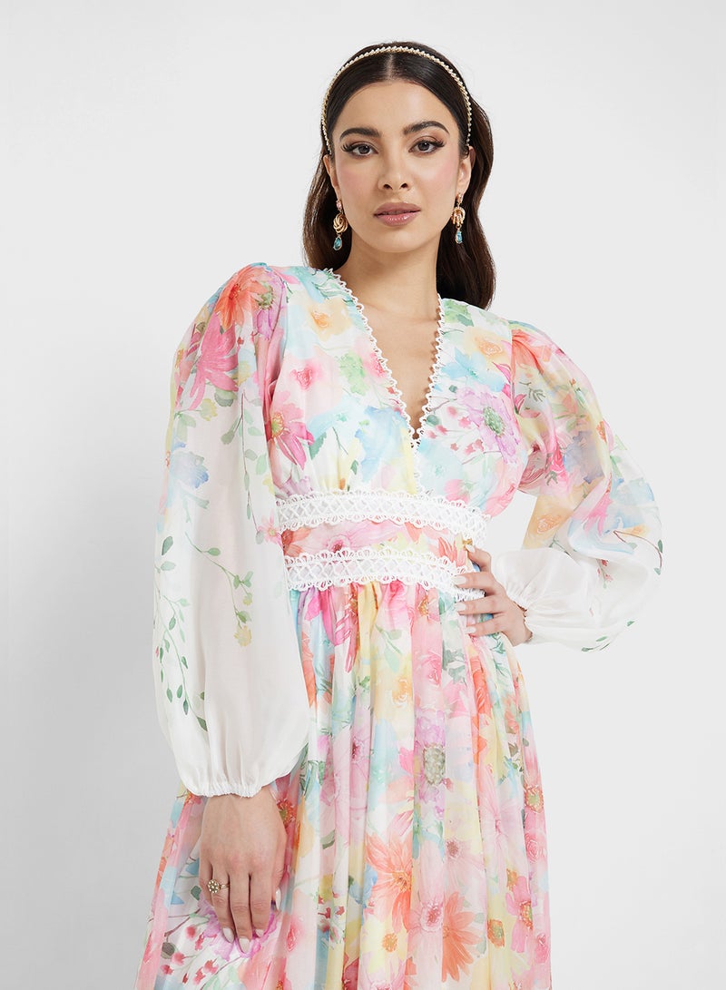 خزانة فستان ماكسي شيفون بنقشة الزهور - Image 3