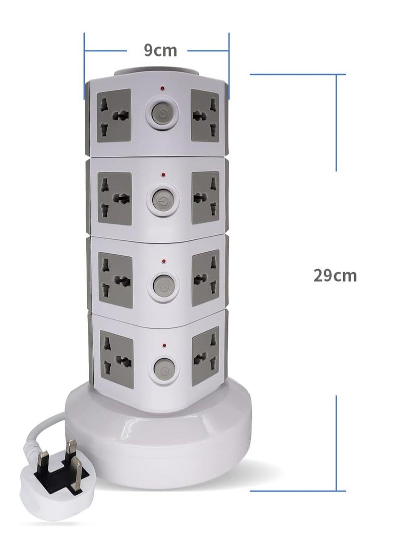 ELTRAZONE Universal Vertical Tower Power Strip Multi-Socket (110V-250V) with 2 USB Ports, Surge Protector Charging Station, 4-Layer Design for Worldwide Use  - Image 3