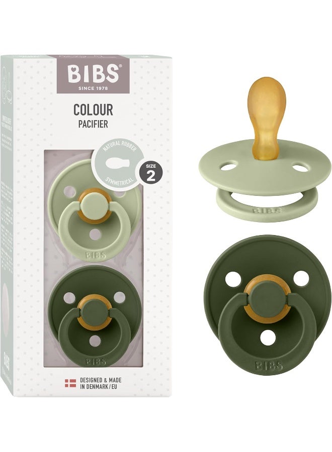 BIBS Pacifiers 6-18 Months | 2-Pack Soothers | Symmetrical | BPA-Free Natural Rubber | Made in Denmark | Sage/Hunter Green Colour Pacifier - Image 1