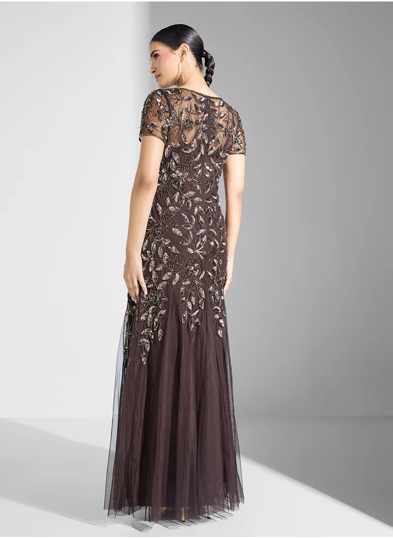 ادريانا بابيل Embellished Tiered Crew Neck Dress