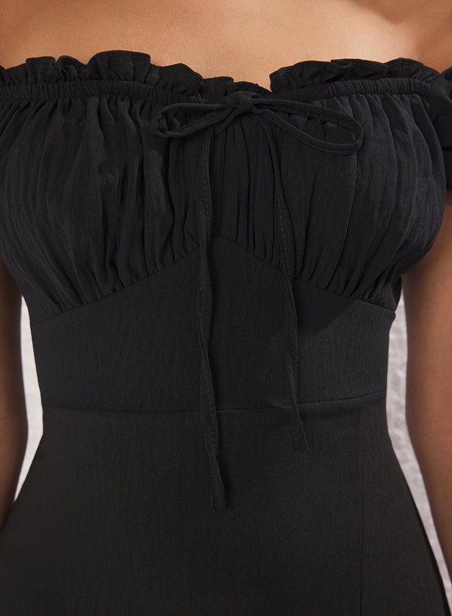 trendyol Black A-Line Chest Tie Detail Woven Long Elegant Evening Dress & Graduation Dress - Image 3