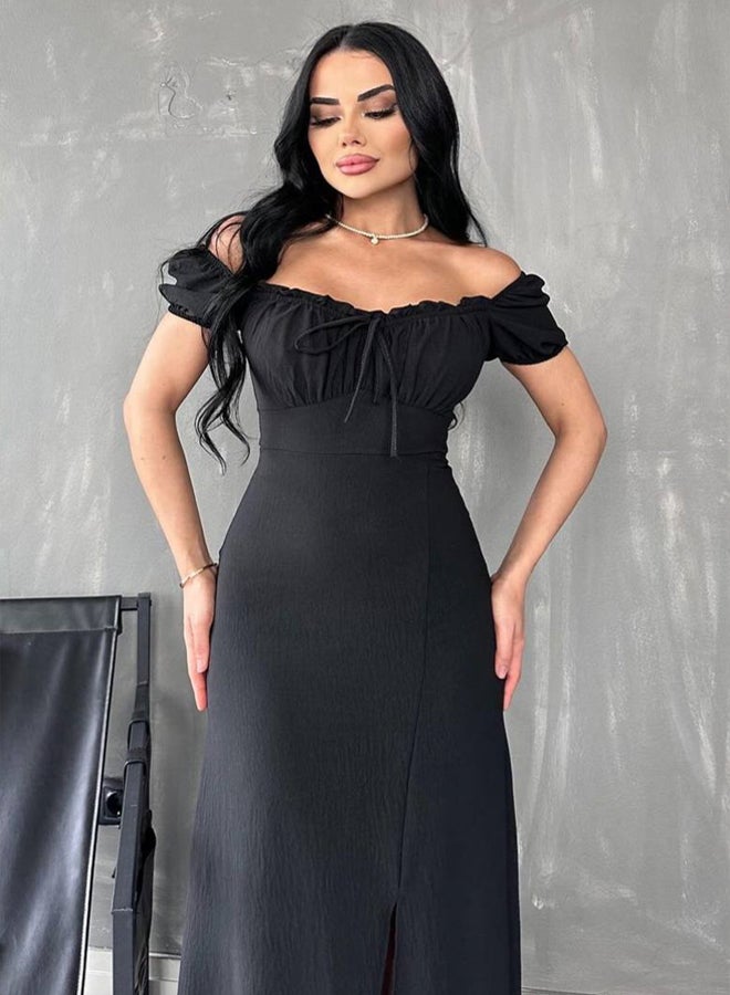 trendyol Black A-Line Chest Tie Detail Woven Long Elegant Evening Dress & Graduation Dress - Image 5