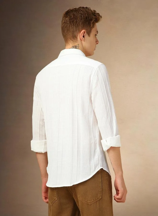 Dennis Lingo Dennis Lingo Relaxed Fit Spread Collar Textured Shirt with Pintuck Detail