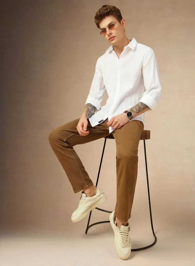 Dennis Lingo Dennis Lingo Relaxed Fit Spread Collar Textured Shirt with Pintuck Detail