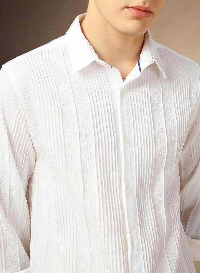 Dennis Lingo Dennis Lingo Relaxed Fit Spread Collar Textured Shirt with Pintuck Detail