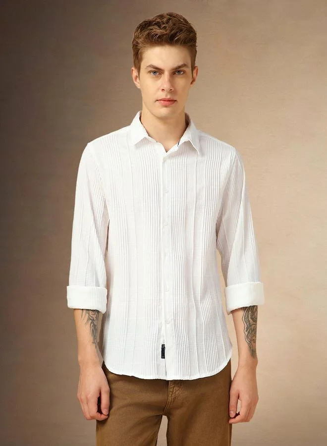 Dennis Lingo Dennis Lingo Relaxed Fit Spread Collar Textured Shirt with Pintuck Detail