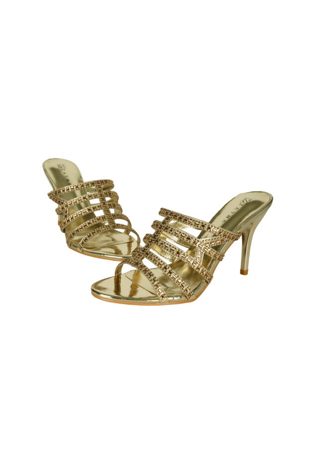 ZAYNA 221-120 Zayna Ladies  High Block Heel Slip on 18F9885-837 Gold  - Image 2
