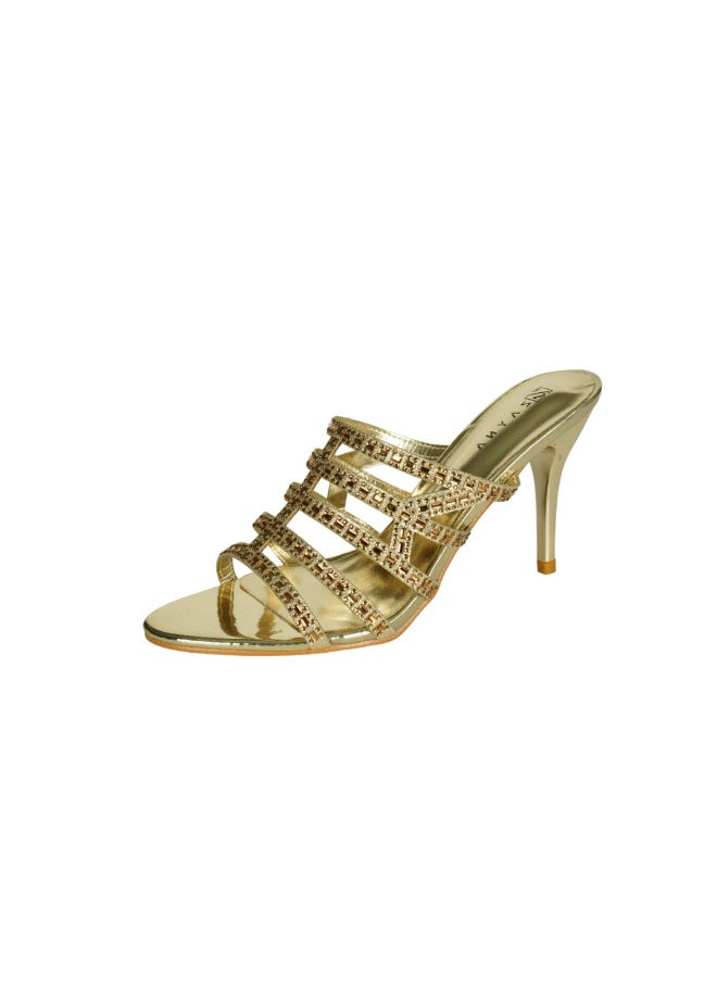 ZAYNA 221-120 Zayna Ladies  High Block Heel Slip on 18F9885-837 Gold  - Image 3
