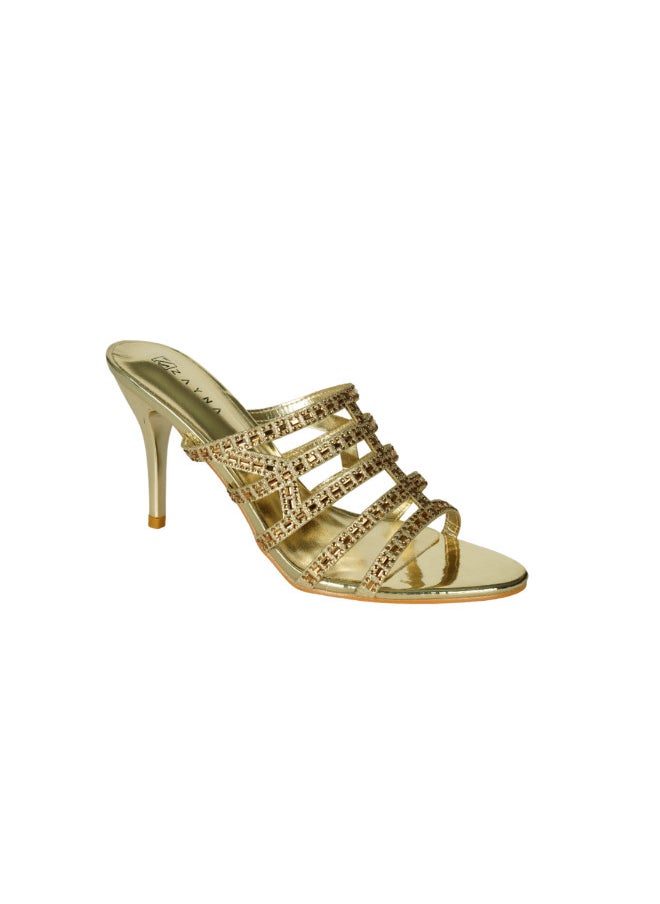 ZAYNA 221-120 Zayna Ladies  High Block Heel Slip on 18F9885-837 Gold  - Image 1