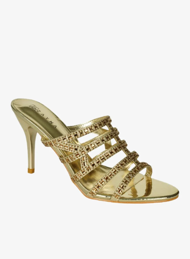 221-120 Zayna Ladies  High Block Heel Slip on 18F9885-837 Gold