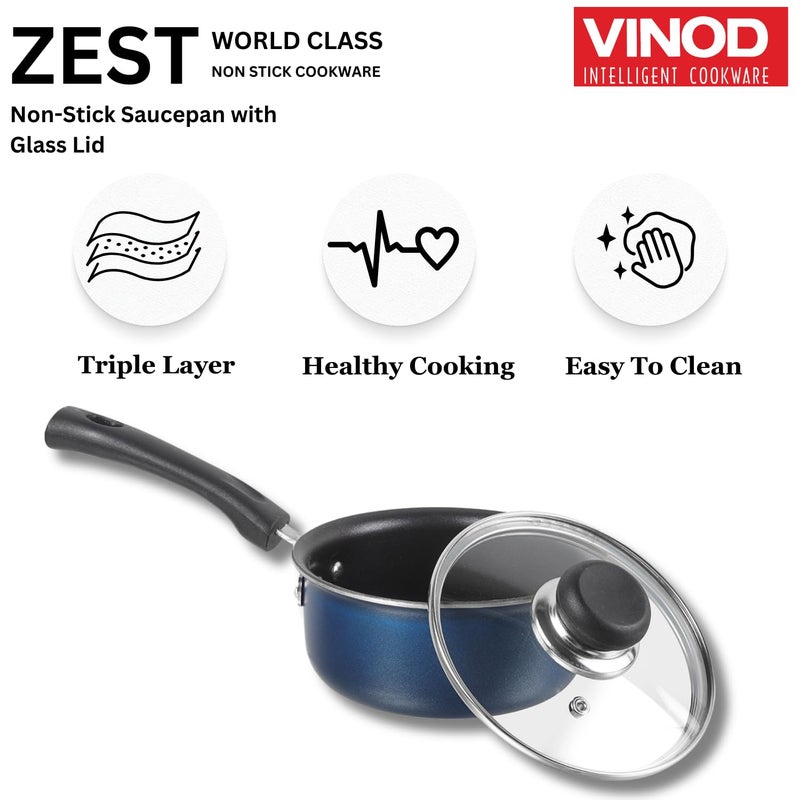VINOD Vinod Zest Aluminium Non Stick Saucepan with Glass Lid 14 Litre 14cm MilkTea Pan Sauce Pot with Lid 3mm Thick 3 Layer Coating Scratch Proof 1 Year Warranty - Image 3