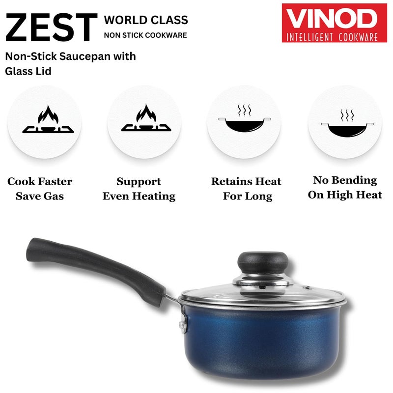 VINOD Vinod Zest Aluminium Non Stick Saucepan with Glass Lid 14 Litre 14cm MilkTea Pan Sauce Pot with Lid 3mm Thick 3 Layer Coating Scratch Proof 1 Year Warranty - Image 4
