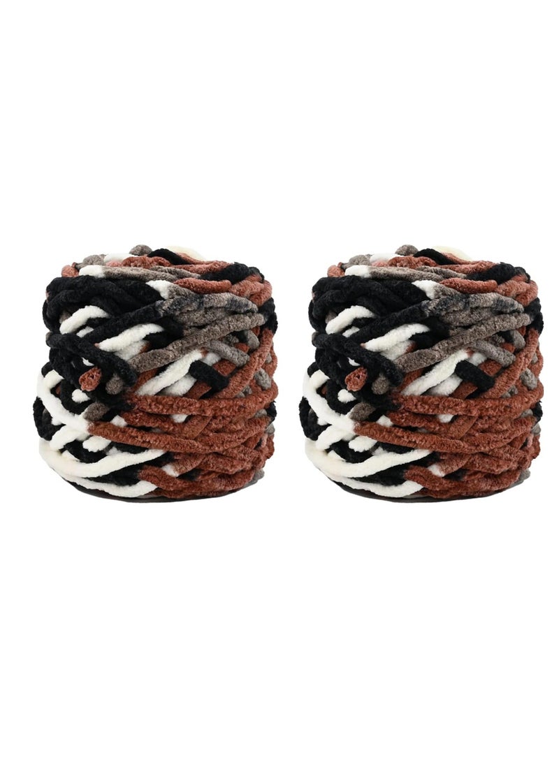 2PCS Knitting Wool Yarn 4 x 100g Multi-Colored for Crochet, Soft Chunky Projects Making Plush Balls Handmade Bags Sweaters Shoes Hats Blankets Scarves, 90-100Grams for Each Black and White Brown - Image 1