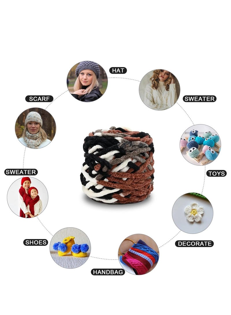 2PCS Knitting Wool Yarn 4 x 100g Multi-Colored for Crochet, Soft Chunky Projects Making Plush Balls Handmade Bags Sweaters Shoes Hats Blankets Scarves, 90-100Grams for Each Black and White Brown - Image 3
